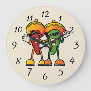 Grande Horloge Ronde Piments chauds caricaturaux