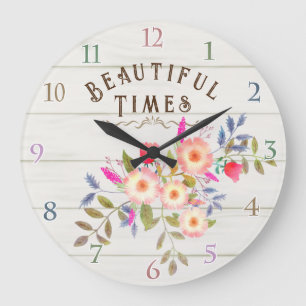 Grande Horloge Ronde Pin blanc floral