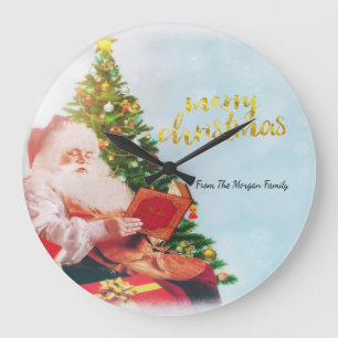 Grande Horloge Ronde Pin de Noël du Père Noël
