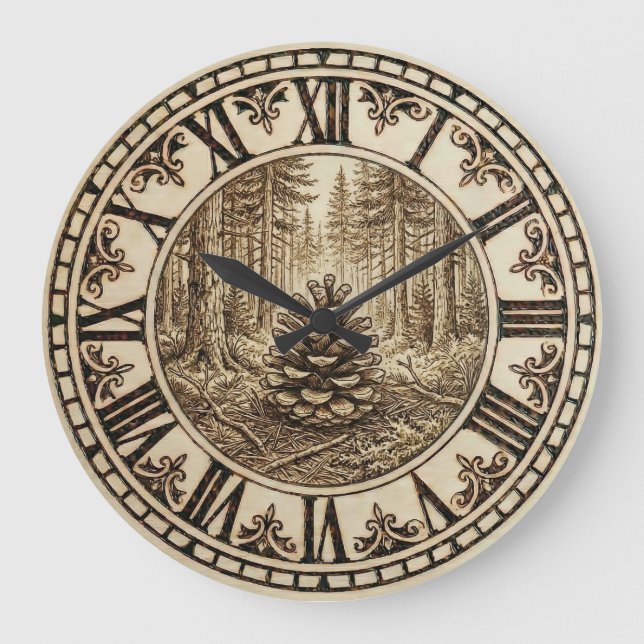 Grande Horloge Ronde Pine Cone Forest Wall Clock  (Recto)