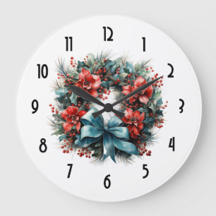 Grande Horloge Ronde Pine Wreath avec Holly Christmas