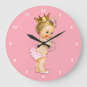 Grande Horloge Ronde Pink de Baby Princess et Pearls