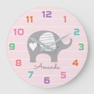 Grande Horloge Ronde Pink Elephant Nursery Decor Wall Clock