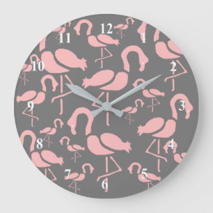 Grande Horloge Ronde Pink flamingo pop art unique
