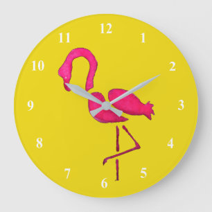 Grande Horloge Ronde Pink flamingo pop art unique