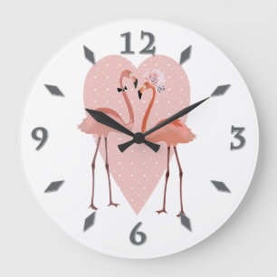 Grande Horloge Ronde Pink Flamingo stylish heart love Large Clock