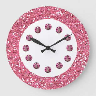 Grande Horloge Ronde Pink Jewel Bling Wall Clock