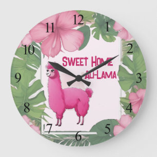 Grande Horloge Ronde Pink Joyeux Lama souriant