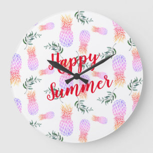 GRANDE HORLOGE RONDE PINK & ORANGE PINEAPPLE HEUREUX ÉTÉ