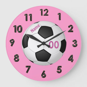 Grande Horloge Ronde Pink Personalized Soccer Clocks with NAME & NUMBER