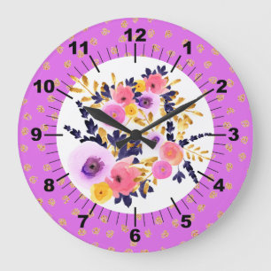 Grande Horloge Ronde Pink & Purple Floral Bouquet