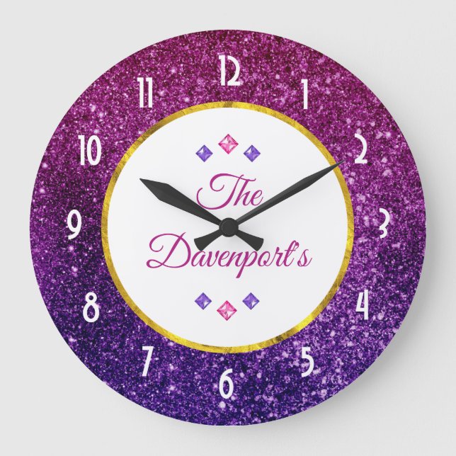 Grande Horloge Ronde Pink & Purple Sparkling Gemstones (Recto)