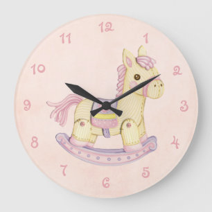 Grande Horloge Ronde Pink Rocking Horse Wall Clock