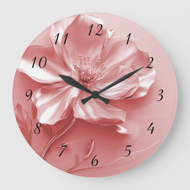 Grande Horloge Ronde Pink Shiny Metallic 3D Flower (Recto)