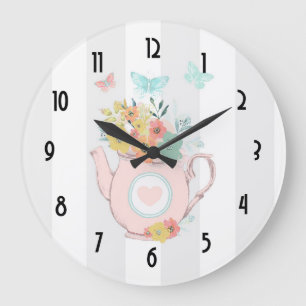 Grande Horloge Ronde Pink Teapot with Flowers & Butterflies