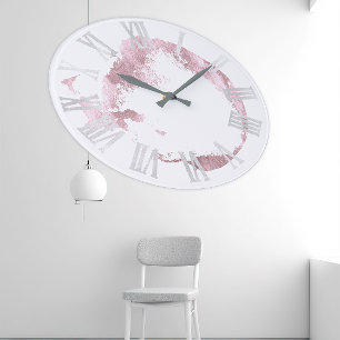 Grande Horloge Ronde Pink White Rose Blush Gray Roman Numbers