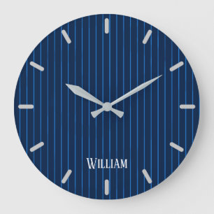 Grande Horloge Ronde Pinstripes bleu marine personnalisées