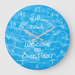 Grande Horloge Ronde Piscine Aqua Été Ondulations de l'eau