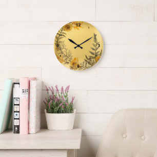 Grande Horloge Ronde Pissenlits Jaunes Fougères Verdure Campagne
