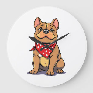 Grande Horloge Ronde Pitbull Bouledogue mignon avec bandana Amoureux de