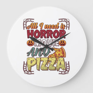 Grande Horloge Ronde Pizza Film d'Horreur Halloween Citrouille Crâne Tr