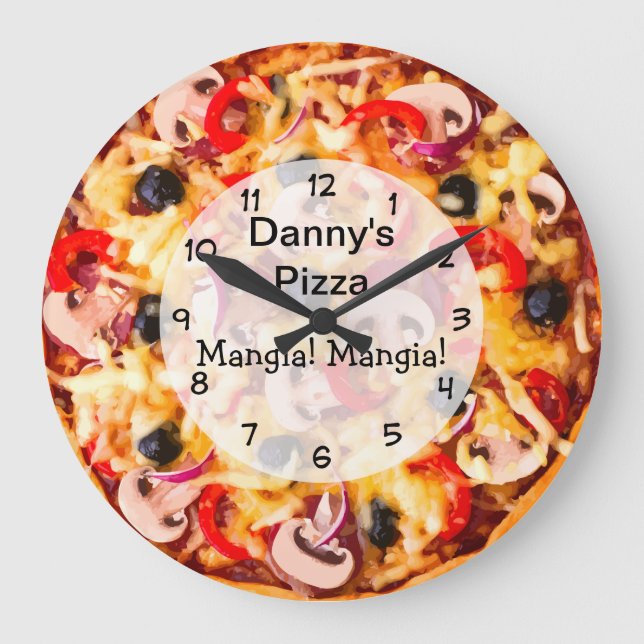 Grande Horloge Ronde Pizza Pie Cuisine Italienne Thème (Recto)