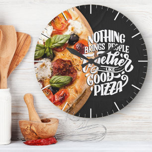 Grande Horloge Ronde Pizza rassemble les gens cuisine de motivation