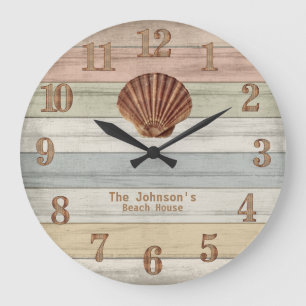 Grande Horloge Ronde Plage Bois Bandes Nautiques & Coquillages Grande H