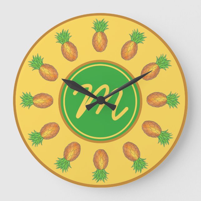 Grande Horloge Ronde Plage d'ananas de l'île Tropical Hawaiian Initiale (Recto)