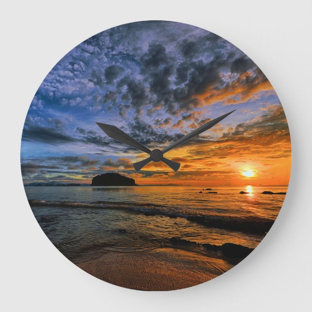 Grande Horloge Ronde Plage de coucher de soleil tropicale (Recto)