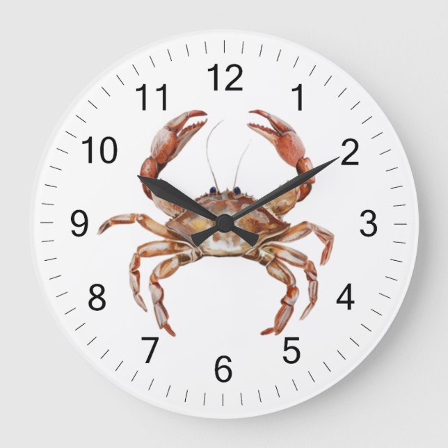 Grande Horloge Ronde Plage d'été du crabe d'aquarelle moderne tendance (Recto)