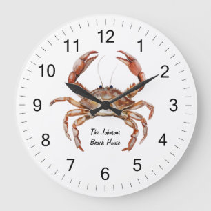 Grande Horloge Ronde Plage d'été du crabe d'aquarelle moderne tendance