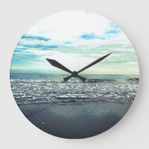 Grande Horloge Ronde Plage Océan Mer Abstrait Vert gris gris