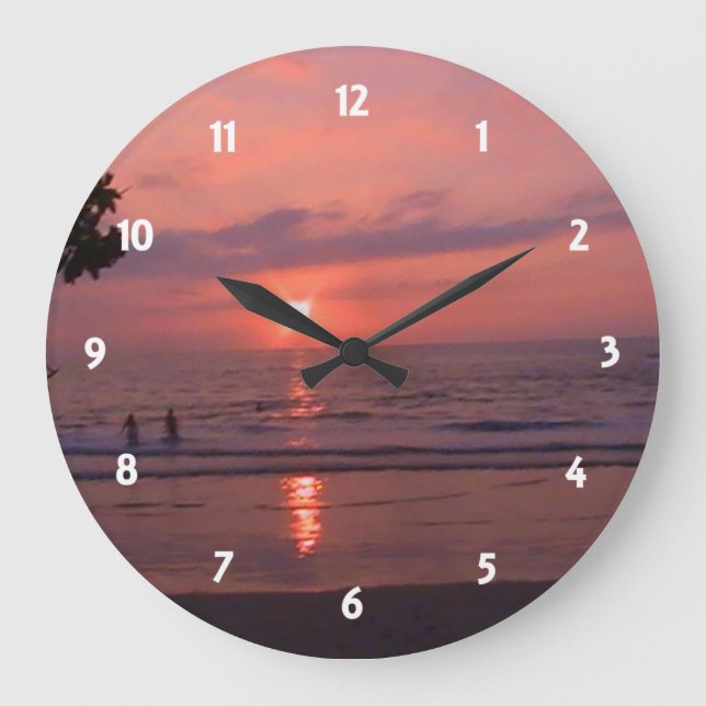 Grande Horloge Ronde Plage romantique Hawaii Sunset Ocean Beach (Recto)