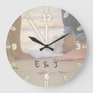 Grande Horloge Ronde Plage ,Sable,Pieds,Vagues ,-Personnalisé