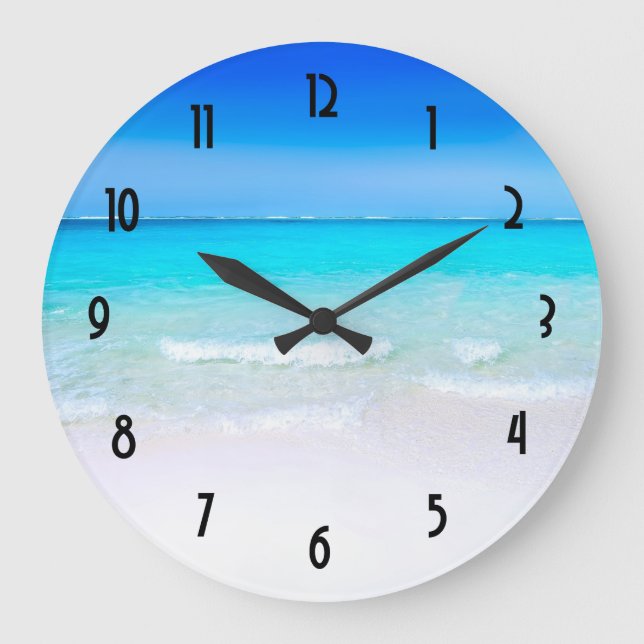 Grande Horloge Ronde Plage tropicale avec mer turquoise (Recto)