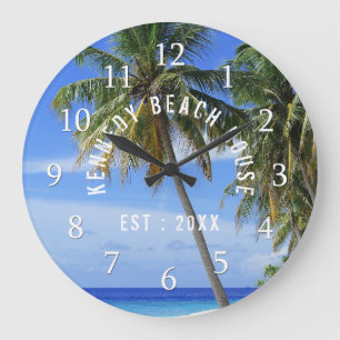 Grande Horloge Ronde Plage tropicale de Palm Tree