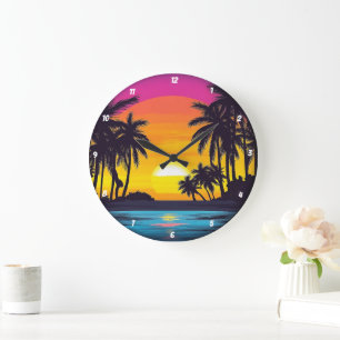 Grande Horloge Ronde Plage tropicale de palmiers au coucher du soleil