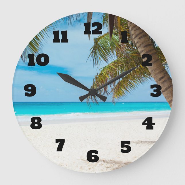 Grande Horloge Ronde Plage tropicale de turquoise (Recto)