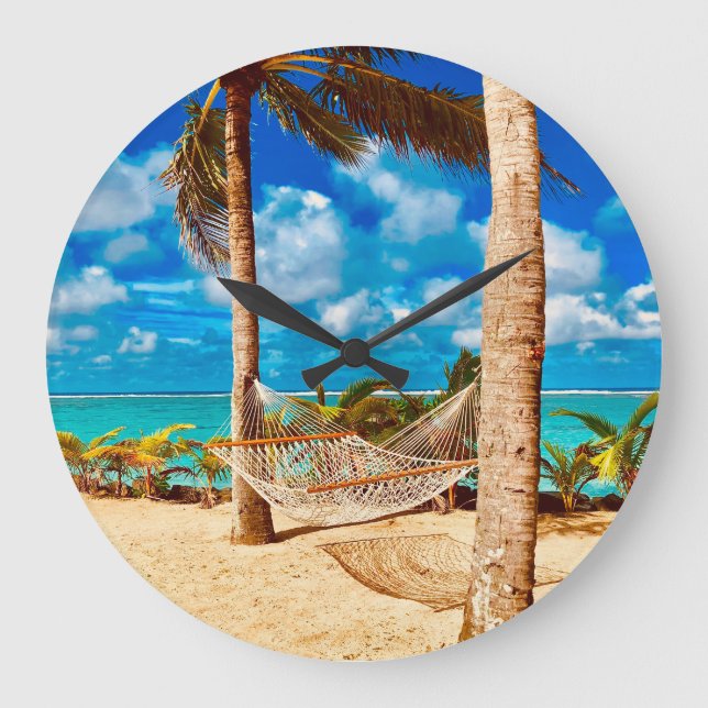 Grande Horloge Ronde Plage tropicale des Caraïbes (Recto)