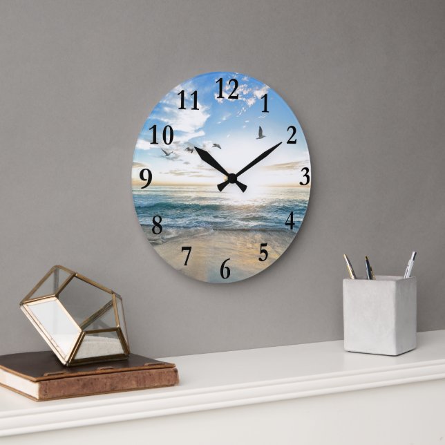 Grande Horloge Ronde  Plage tropicale des Caraïbes paisible et oiseaux  (Bureau)