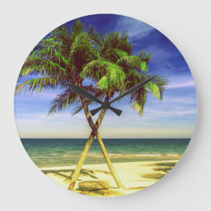 Grande Horloge Ronde Plage tropicale d'île de palmier des Caraïbes