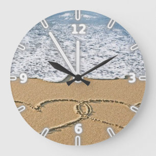 Grande Horloge Ronde Plage tropicale moderne adorable, Coeurs
