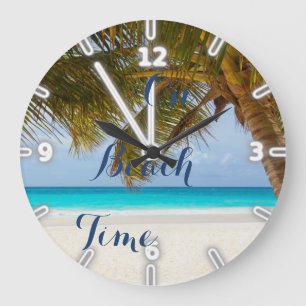 Grande Horloge Ronde Plage tropicale,Sable Océan Ciel Palmier