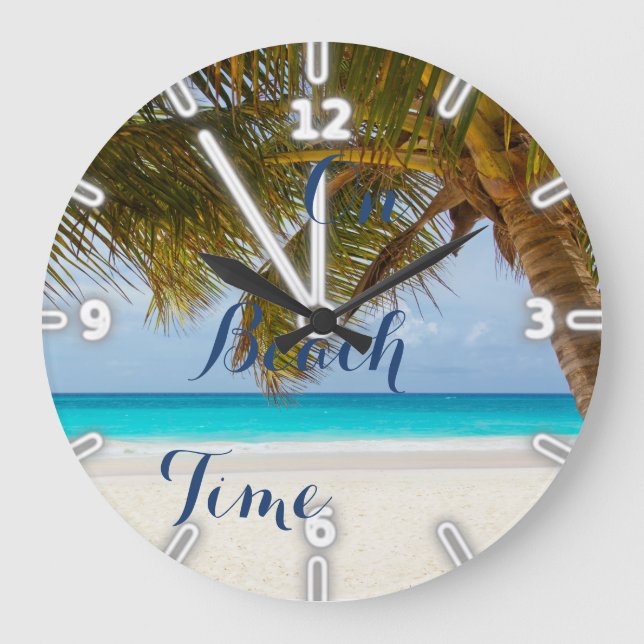 Grande Horloge Ronde Plage tropicale,Sable Océan Ciel Palmier (Recto)