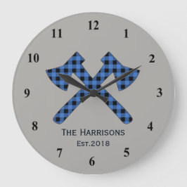 Grande Horloge Ronde Plaid bleu Axes croisés Plaid