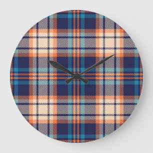Grande Horloge Ronde Plaid Vibrant : Conception textile d'automne