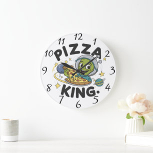 Grande Horloge Ronde Plaisir extra-terrestre : Alien Dévorant Pizza