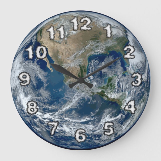 Grande Horloge Ronde Planète Terre de l'espace avec nuages (Recto)