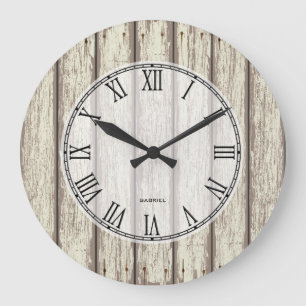 Grande Horloge Ronde Planks de bois de rustic